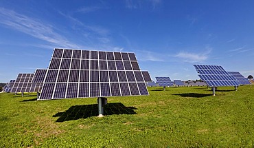 Solar farm, outdoor plant, solar modules, solar power, Naturpark Altmuehltal nature park, Bavaria, Germany, Europe