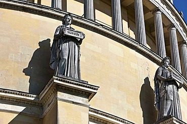 Statues by Johann Halbig as allegories of the Germanic tribes, Befreiungshalle Hall of Liberation, built by King Ludwig I of Bavaria, Kelheim, Lower Bavaria, Bavaria, Germany, Europe