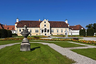 View of the Altes Schloss Schleissheim castle with castle gardens, Oberschleissheim near Munich, Upper Bavaria, Bavaria, Germany, Europe