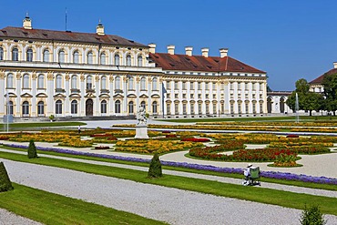 View of the Neues Schloss Schleissheim castle with castle gardens, Oberschleissheim near Munich, Upper Bavaria, Bavaria, Germany, Europe