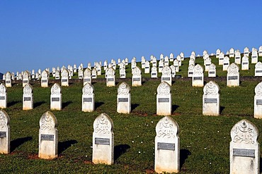 Crosses with names of soldiers from Arab countries in the military cemetery on Blutberg hill, Sigolsheim, Alsace, France, Europe