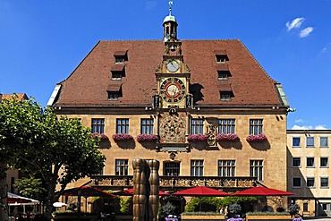 Historic Heilbronn town hall with the Kunstuhr clock, lunar clock, astronomical clock, Marktplatz 7, Heilbronn, Baden-Wuerttemberg, Germany, Europe