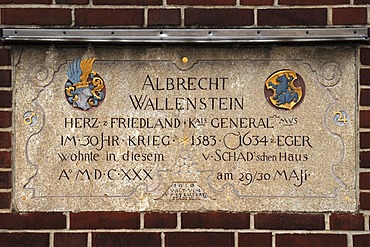 Plaque to General Albrecht Wallenstein, 1583-1634, Weinhof, Ulm, Baden-Wuerttemberg, Germany, Europe