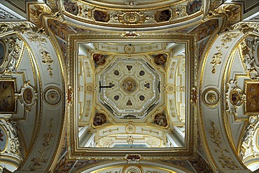 View into the dome of the baroque Basilica of St. Lorenz, 1652 - 1748, stucco by Giovanni Zuccalli, frescoes by Andrew Asper, Kempten, Bavaria, Germany, Europe