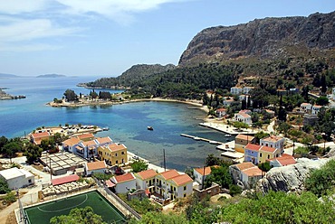 Houses in a bay of Kastelorizo island, Meis, Dodecanese Islands, Aegean, Mediterranean, Greece, Europe