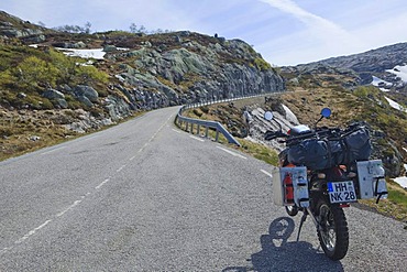 Enduro motorcycle by the roadside, Turtagro, Norway, Scandinavia, Europe