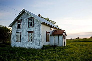 Abandoned old wooden house at dusk, Gimsefjorde, Norway, Scandinavia, Europe