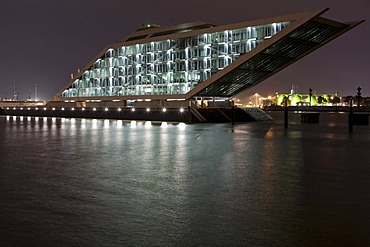 Dockland office building at dusk, Grosse Elbstrasse, Hamburg, Germany, Europe