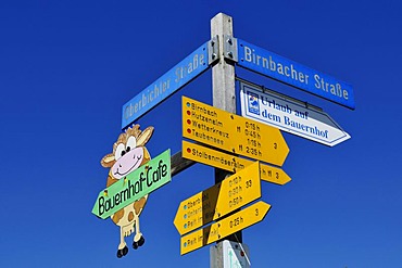 Bauernhof Cafe, sign on a signpost, Reit im Winkl, Bavaria, Germany, Europe