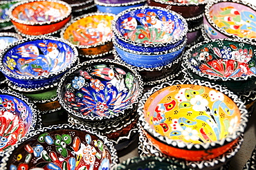 Hand-painted ceramic bowls, Derinkuyu, Cappadocia, Turkey, Western Asia