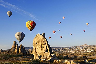 Balloon flight over the valley of Goereme, Cappadocia, Turkey, Western Asia