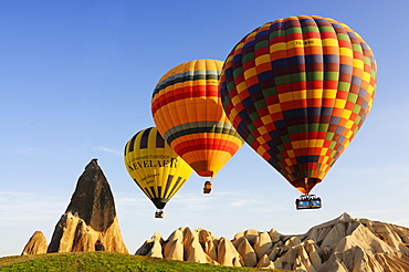 Balloon flight over the valley of Goereme, Cappadocia, Turkey, Western Asia