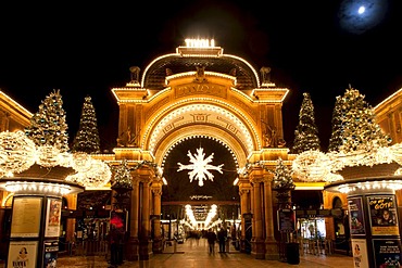 The main entrance to Tivoli with Christmas decoration, Copenhagen, Denmark, Europe