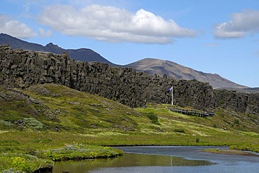 ?ingvellir National Park, Pingvellir with Loegberg Mountain, Iceland, Europe