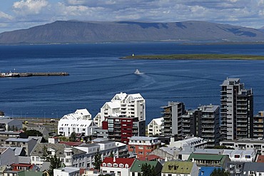 View of Reykjavik from the tower of Hallgrimskirkja church, Iceland, Europe