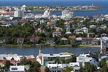 View of Reykjavik from the tower of Hallgrimskirkja church, Iceland, Europe