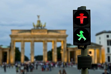 Brandenburg Gate with pedestrian traffic light, photo composition, Berlin, Germany, Europe