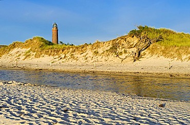 Dunes on Weststrand beach in front of Darsser Ort lighthouse, Fischland-Darss-Zingst Peninsula, Mecklenburg-Western Pomerania, Germany, Europe