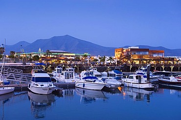 Boats in the marina at night, Marina Rubicon, Playa Blanca, Lanzarote, Canary Islands, Spain, Europe