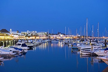 Boats in the marina at night, Marina Rubicon, Playa Blanca, Lanzarote, Canary Islands, Spain, Europe