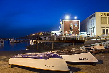 Restaurant, Casa Roja, at the fishing port at night, Puerto del Carmen, Lanzarote, Canary Islands, Spain, Europe