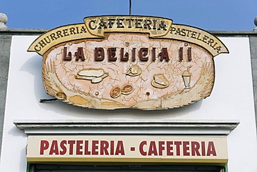 Cake shop, coffee shop sign, Lanzarote, Canary Islands, Spain, Europe