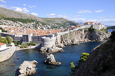 View on the old town and fortress walls, Dubrovnik, Croatia, Europe