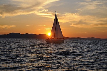 Sunset at sea, sailing ship, Zadar, Croatia, Europe