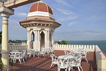 Sea view from the terrace of the Palacio del Valle, Punta Gorda peninsula, Cienfuegos, Cuba, Caribbean, Central America