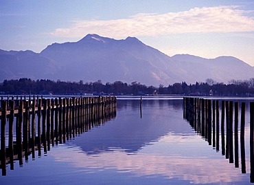 View from Lake Chiemsee, from the Fischer to Mt. Hochgern, Lake Chiemsee, Chiemgau, Upper Bavaria, Bavaria, Germany, Europe