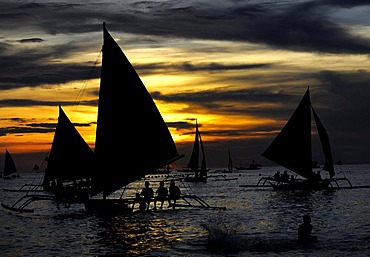 Sailing boats at sunset, Boracay, Philippines, Pacific Ocean