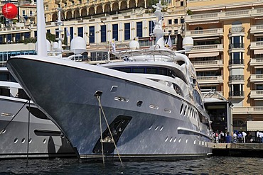 Motor yacht in Port Hercule, Monaco Yacht Show 2010, Principality of Monaco, Cote d'Azur, Mediterranean, Europe