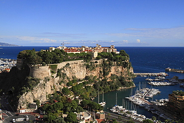 Old town with Prince's Palace and cathedral, Fontvieille marina, Monaco, Cote d'Azur, Mediterranean, Europe