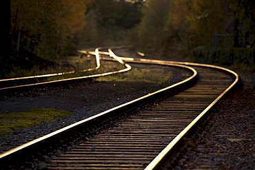 Disused railway track in Duisburg-Nord Landscape Park, Duisburg, Ruhr Area, North Rhine-Westphalia, Germany, Europe