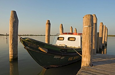 Fishing boat in Laguna di Caorle lagoon, Veneto, Italy, Europe