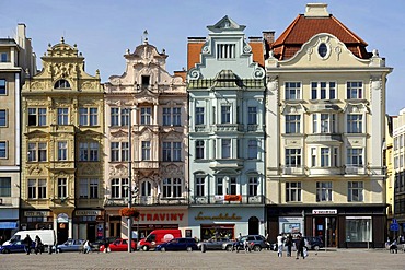 Baroque town houses, Republic Square, Pilsen, Bohemia, Czech Republic, Europe