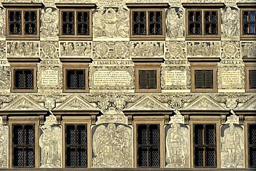 Renaissance facade of the Town Hall with sgraffito, Republic Square, Pilsen, Bohemia, Czech Republic, Europe