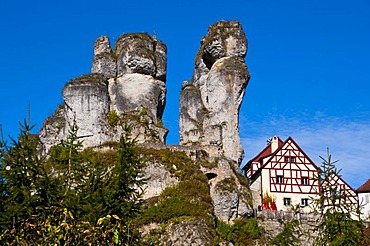 Rocky village of Tuechersfeld in the Franconian Switzerland, Bavaria, Germany, Europe