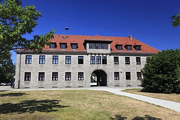 Commander's Gate at the entrance to the Flossenbuerg Concentration Camp Memorial, district of Neustadt an der Waldnaab, Upper Palatinate, Bavaria, Germany, Europe