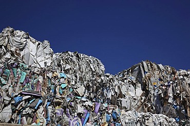 Used paper, stacks of used paper at a recycling yard, paper recycling