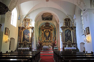 High altar in the monastery church, Kloster Kreuzberg Franciscan monastery, Bischofsheim, Landkreis Rhoen-Grabfeld district, Lower Franconia, Bavaria, Germany, Europe