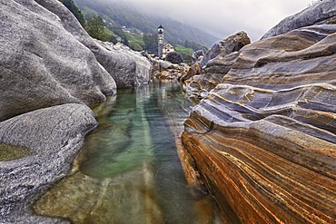 Abraded stones with river water, Lavertezzo, Valle Verzasca, Verzasca Valley, Ticino, Switzerland, Europe