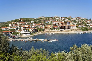 Panoramic view of the seaside town of Pyrgadikia in Chalcidice, Central Macedonia, Greece, Europe