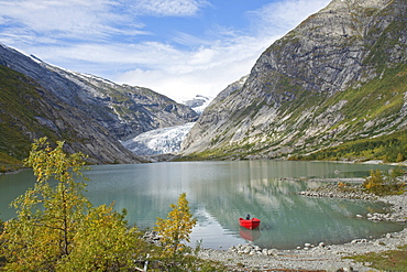 Glacial lake and glacier tongue of Nigardsbreen at Jostedal, Norway, Scandinavia, Europe