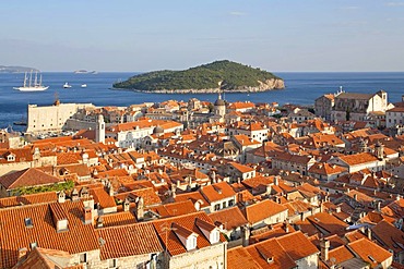 Panoramic view of the roofs of the old town of Dubrovnik from Minceta Tower, Southern Dalmatia, Adriatic Coast, Croatia, Europe