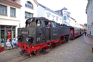 Narrow-gauge steam railway in the city centre, also known as "Molli", Bad Doberan, Baltic coast, Mecklenburg-Western Pomerania, Germany, Europe