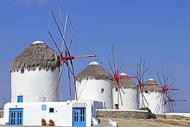 Windmills in Mykonos town, Mykonos island, Cyclades, Aegean Sea, Greece, Europe