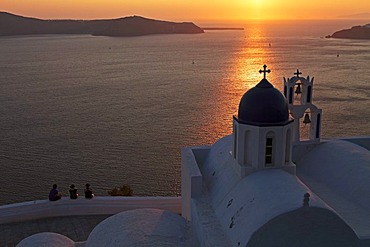 Sunset above the Theoskepasti church near Thira, Santorini, Cyclades, Aegean Sea, Greece, Europe