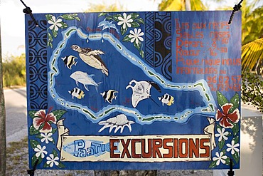 Excursions, advertising sign, Rangiroa, Tuamotu Archipelago, French Polynesia, Pacific Ocean