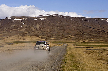 Off-road vehicle, road, Snaefellsnes Peninsula, Iceland, Europe